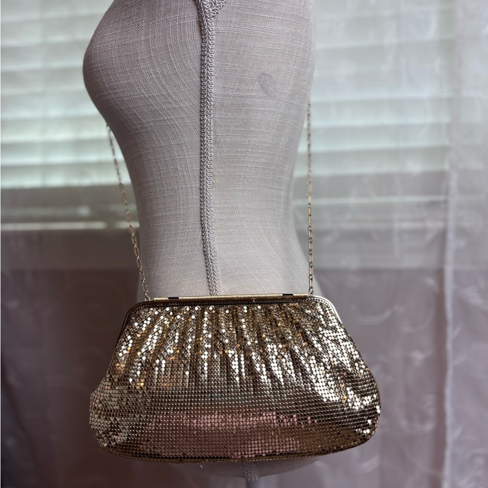 Whiting & Davis Gold Metal Mesh Crossbody Bag - Picture 3 of 14